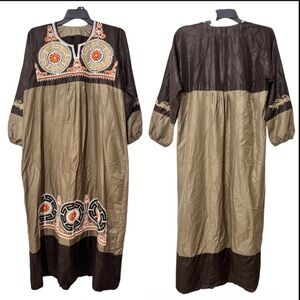 Women’s Plus Size Brown Embroidered Muslim Kaftan Sz XXL